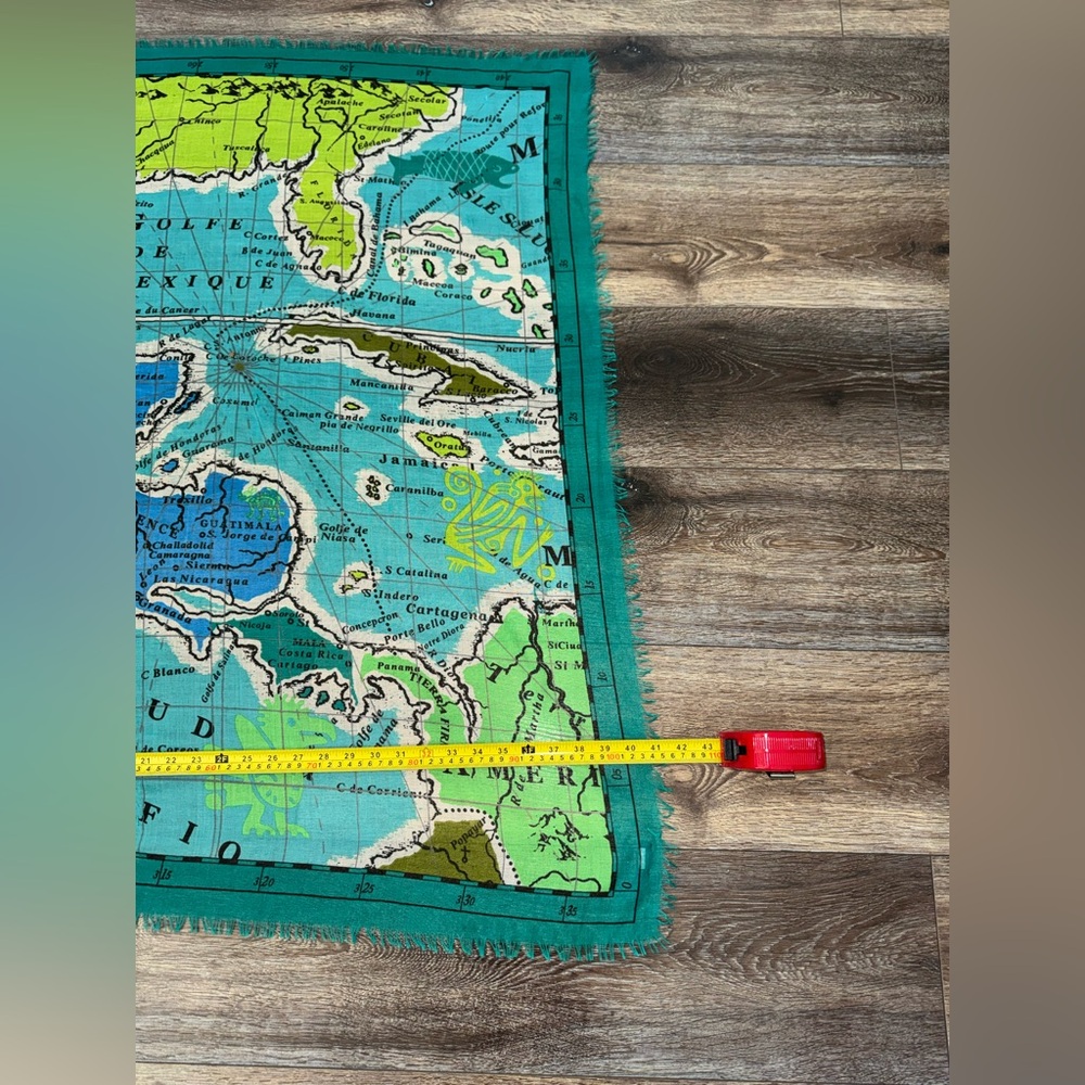 Echo Gulf of Mexico Map Lightweight Scarf Wrap Shawl in Teal Green Rare Design! - Picture 10 of 11
